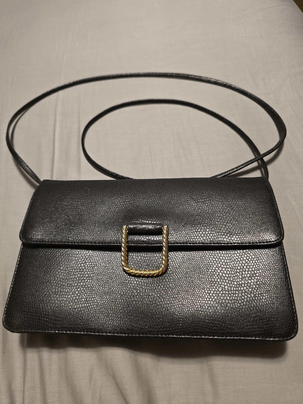 Givenchy Paris Black Leather Crossbody Shoulder Vintage Flap Bag Gold Buckle COA
